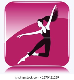 Jumping dancer silhouette - pink square icon - isolated on white background - vector