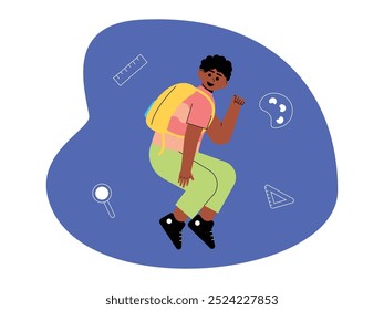 Jumping and dancing happily for back to school, vector illustration.