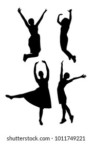 Jumping and dancing people silhouettes