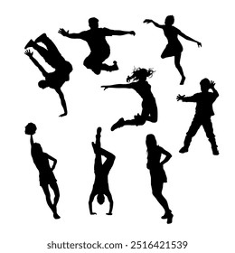 Jumping and Dancing Silhouette People - Energetic Activity and Dance Poses Collection