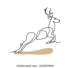 Jumping Deer Abstract Simple Continuous Line Vector Illustration. Running Deer Line Hand Drawing. Minimalist Trendy Art Perfect for Tattoo, Wall Art, Prints, Social Media, Posters, Invitation.