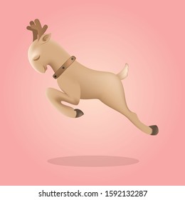Jumping deer in cute style background, 3D animal.