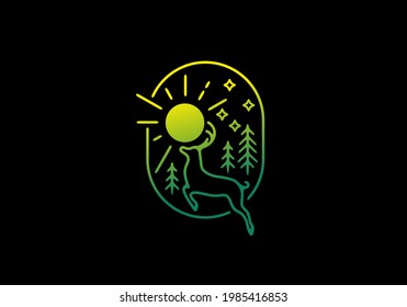 Jumping deer in oval shape badge design