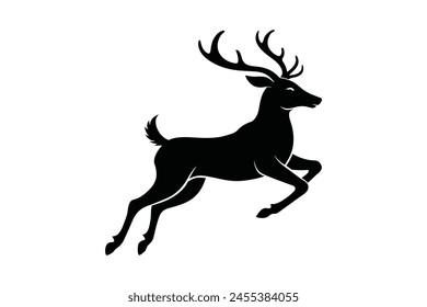 jumping deer silhouette color black, vector art illustration