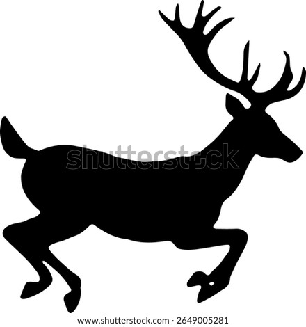 Jumping Deer Silhouette Vector Black Wildlife Clipart on White Background