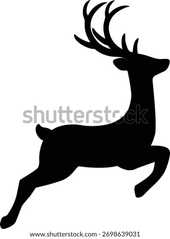 Jumping deer silhouette.
Vector Reindeer template isolated.
Christmas deer clipart minimalist style.
Transparent background.