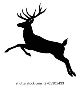 Jumping deer silhouettes isolated on white background, Vector
