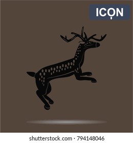  Jumping deer with spots on a brown background. Icon vector