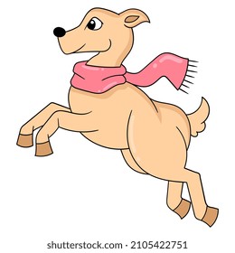 ein Springhirsch mit einem Schal um den Hals, Vektorgrafik. doodle Icon Bild kawaii.