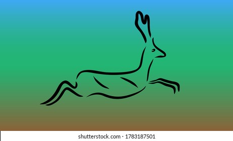 Jumping deer, wild animal. Logo-like simple line vector illustration.