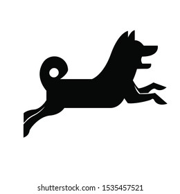 Jumping dog abstract minimal simple geometric logo design template silhouette isolated with white background
