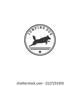 jumping dog illustration logo in white background