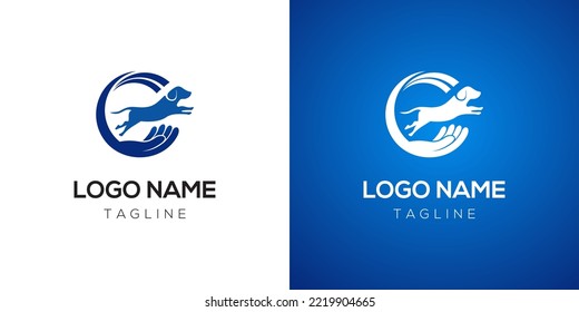 jumping dog vector and hand symbol as animal protection