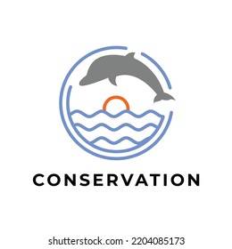 jumping dolphin conservation line art outline stamp sticker badge emblem