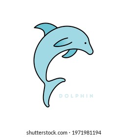 Jumping dolphin. Filled icon. Black outline. Vector illustration, flat design
