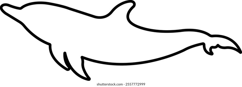 Jumping dolphin fish icon in line. vector for apps or website dolphin leaps over the water art sketch style marine mammal Bottlenose dolphin isolated on transparent background