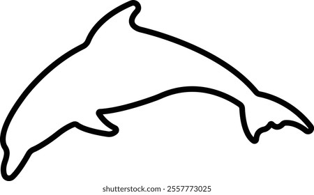 Jumping dolphin fish icon in line. vector for apps or website dolphin leaps over the water art sketch style marine mammal Bottlenose dolphin isolated on transparent background