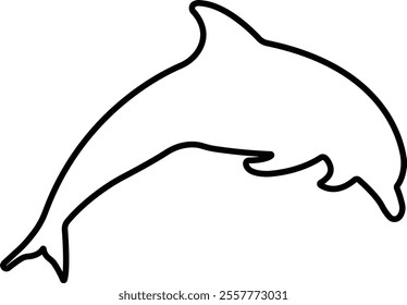 Jumping dolphin fish icon in line. vector for apps or website dolphin leaps over the water art sketch style marine mammal Bottlenose dolphin isolated on transparent background