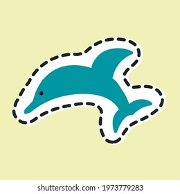 Jumping dolphin icon isolated on yellow background.