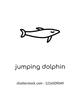 jumping dolphin icon. Trendy modern flat linear vector jumping dolphin icon on white background from thin line Summer collection, outline vector illustration
