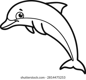 jumping dolphin line drawing, aquatic mammal outline art.
