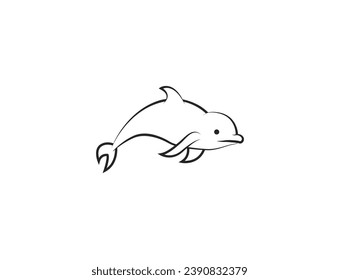 
jumping dolphin line icon, Cute dolphin, dolphin vector line art animal wild life single one line hand drawn illustration isolated.