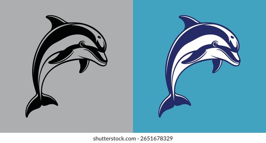  Jumping Dolphin Mascot Vector Logo, Stylized Marine Mammal Icon Design