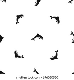 Jumping dolphin pattern repeat seamless in black color for any design. Vector geometric illustration