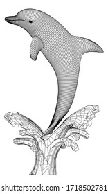 Jumping dolphin polygonal lines illustration. Abstract vector dolphin on the white background