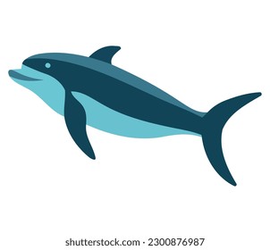 Jumping dolphin silhouette blue underwater design over white