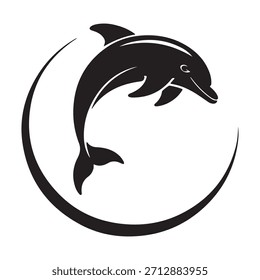 Silueta de delfín saltando en un diseño circular