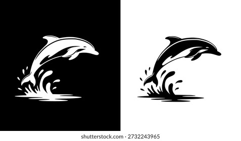 Jumping Dolphin Silhouette Logo Design Vector Icon