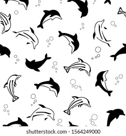 Jumping dolphin silhouette shape seamless pattern. Dolphin pattern vector illustration