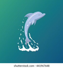 Jumping dolphin and a splash of water. Vector. EPS10