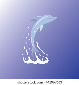 Jumping dolphin and a splash of water. Vector. EPS10