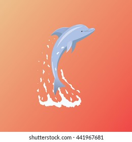 Jumping dolphin and a splash of water. Vector. EPS10