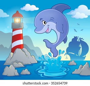 Jumping dolphin theme image 2 - eps10 vector illustration.