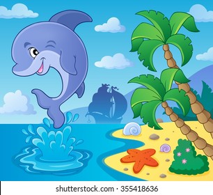 Jumping dolphin theme image 4 - eps10 vector illustration.