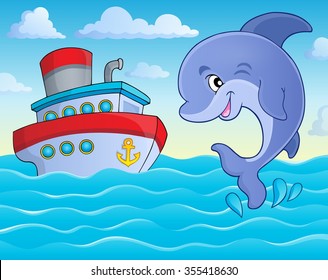 Jumping dolphin theme image 5 - eps10 vector illustration.