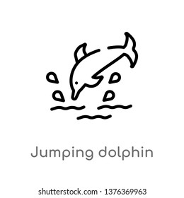 jumping dolphin vector line icon. Simple element illustration. jumping dolphin outline icon from summer concept. Can be used for web and mobile