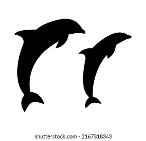 Jumping Dolphins Animal Silhouette, Aquatic Mammal Vector Illustration. 