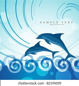 jumping dolphins artistic vector illustration