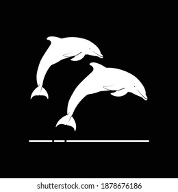 Jumping dolphins icon and vector graphics