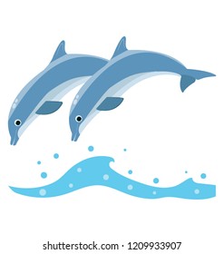 
Jumping dolphins in sea 
