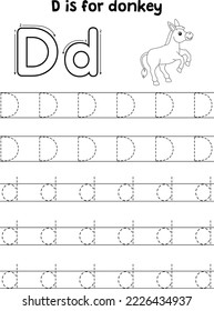 Salto de la letra de rastreo de burro ABC Coloración Página D