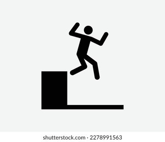 Jumping Down Icon Man Jump Leap Fall Cliff High Ground Suicide Vector Black White Silhouette Symbol Sign Graphic Clipart Artwork Illustration Pictogram