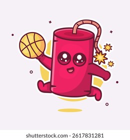 Salto de la bomba de dinamita personaje mascota jugando baloncesto aislado de dibujos animados
