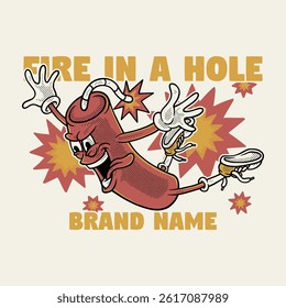 jumping dynamite mascot in retro style