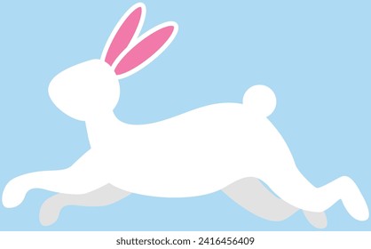 Jumping Easter bunny in cartoon style. White rabbit template