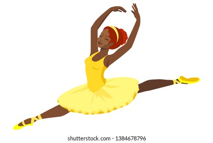 Jumping female ballet dancer in yellow  tutu